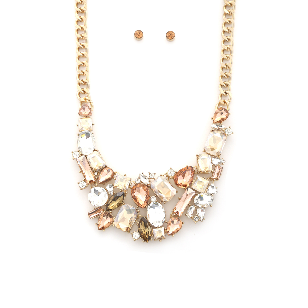Teardrop Rectangle Shape Rhinestone Statement Necklace - Picture 4 of 7